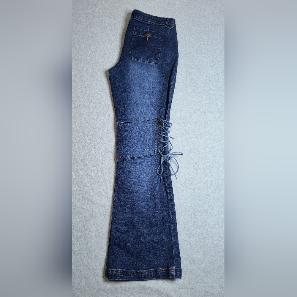 Thalia Sodi Jeans Women's Juniors Flare Blue Lace Up - Picture 3 of 11